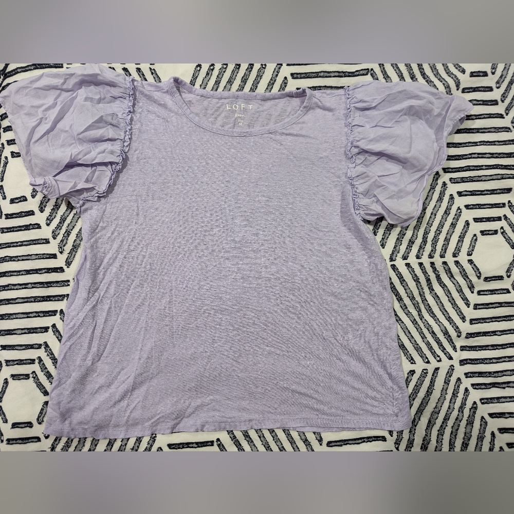 LOFT linen blouse with ruffle sleeve, medium
